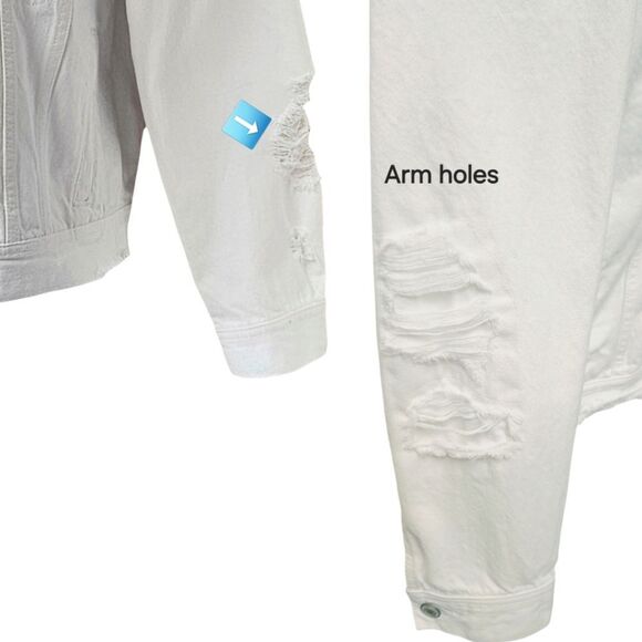 AMERICAN EAGLE White Ripped, Distressed, Cropped Denim Jacket Size Large - Picture 12 of 16